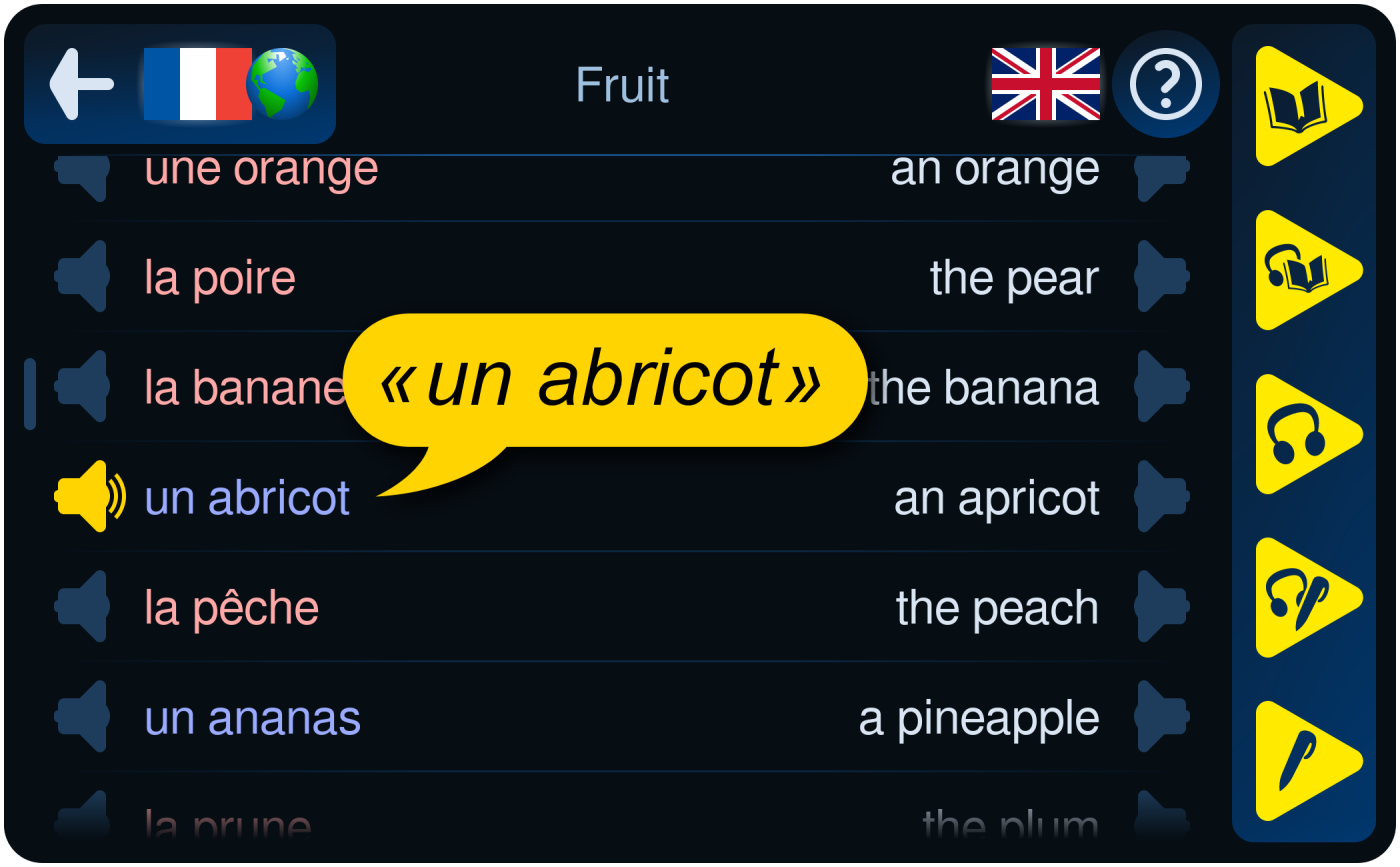 Screenshot of a wordlist on Fruit