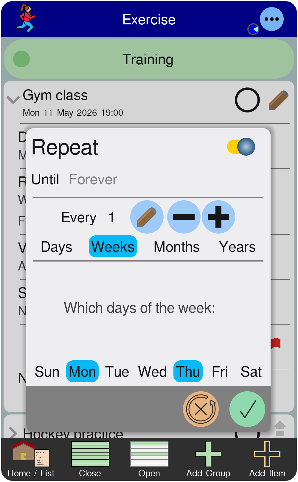 Screenshot of setting a task repeat interval