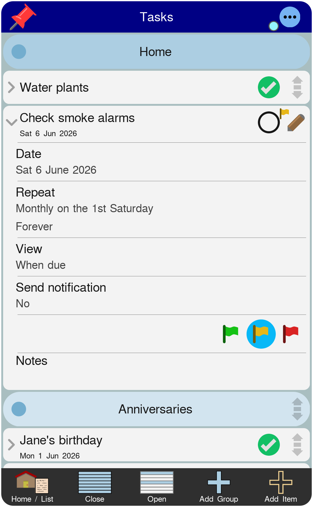 Screenshot of a task checklist